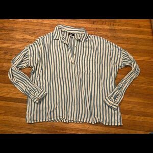 BDG Urban Outfitters white/blue stripe long sleeve blouse top